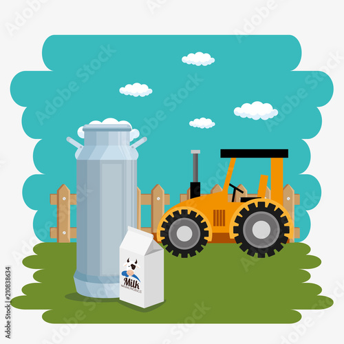 tractor in the farm scene vector illustration design