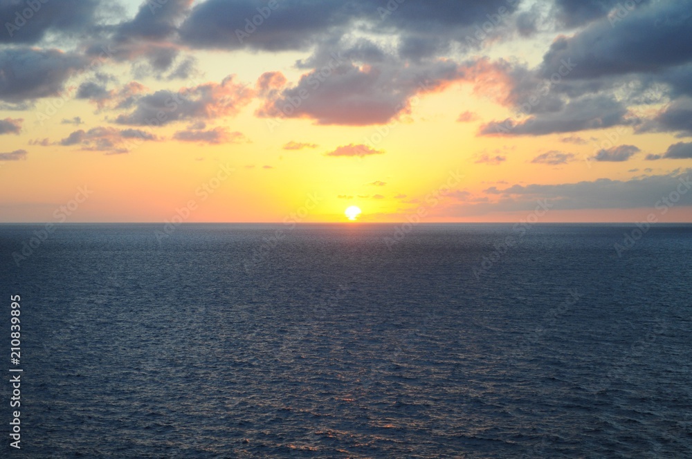 Beautiful sunset view from a cruise on Caribbean sea