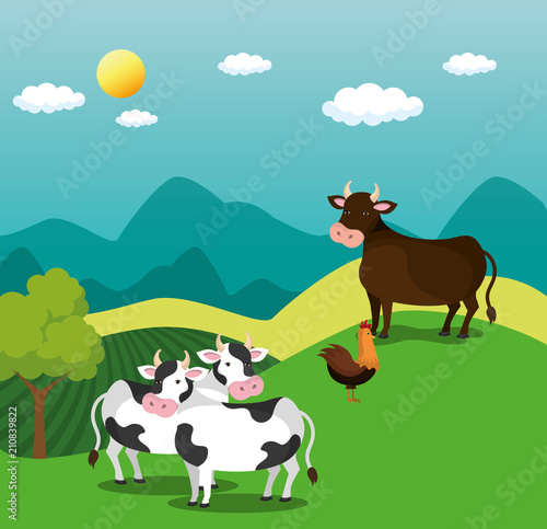 animals in the farm scene vector illustration design