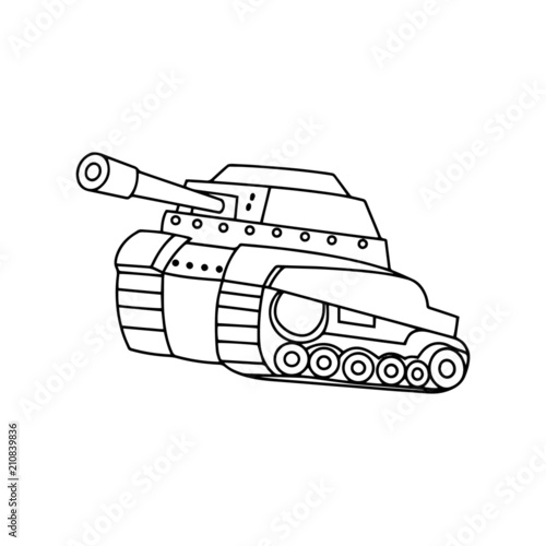 Tank cartoon illustration isolated on white background for children color book