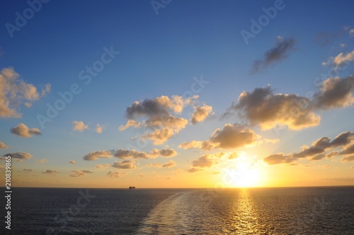 Beautiful sunset view from a cruise on Caribbean sea