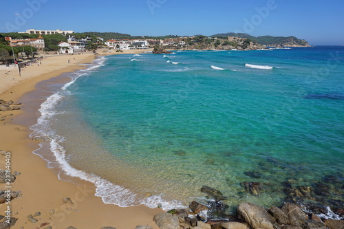 Spain Costa Brava beach in Palamos, Cala de La Fosca, Mediterranean sea, Catalonia, Girona, Baix Emporda