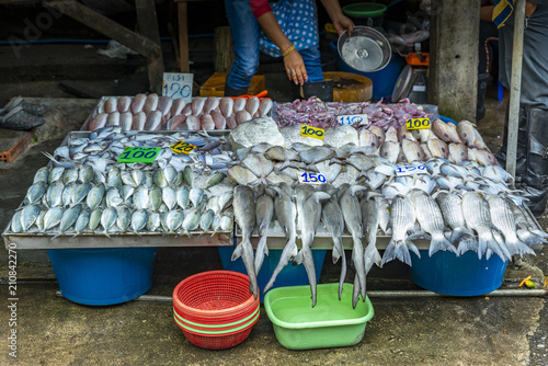 Fototapeta Naklejka Na Ścianę i Meble -  Selling fresg seafood on street market