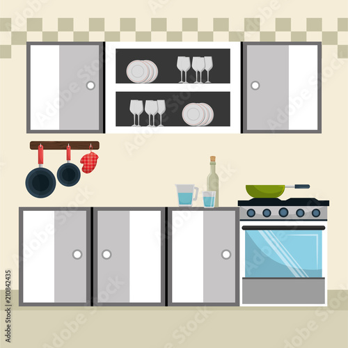 kitchen modern scene icons vector illustration design