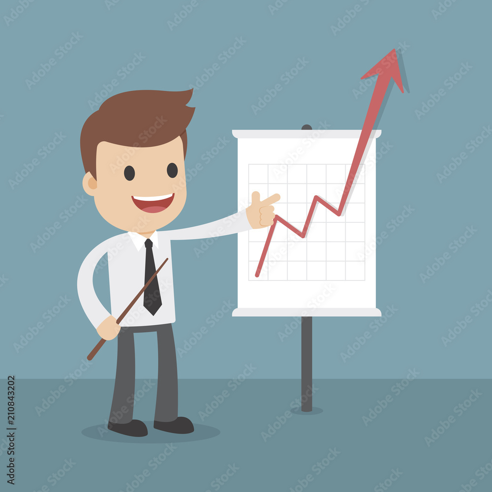 Cartoon Vector Businessman and Growth Chart Cartoon Vector Businessman and Growth Chart