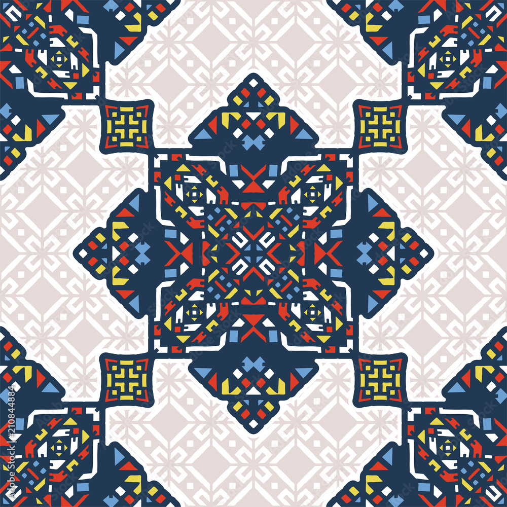Obraz premium Decorative hand drawn seamless pattern. Tribal ethnic ornate decoration. Moroccan, Arabic, Indian, Turkish, ornament. Vector llustration.