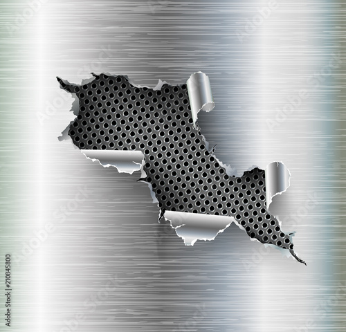 ragged Hole torn in ripped steel on metal