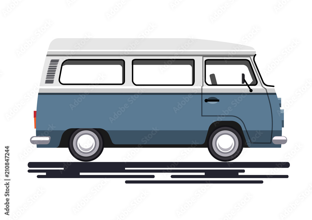 Retro van in a flat style. Isolated on white background. Vector illustration Eps10 file