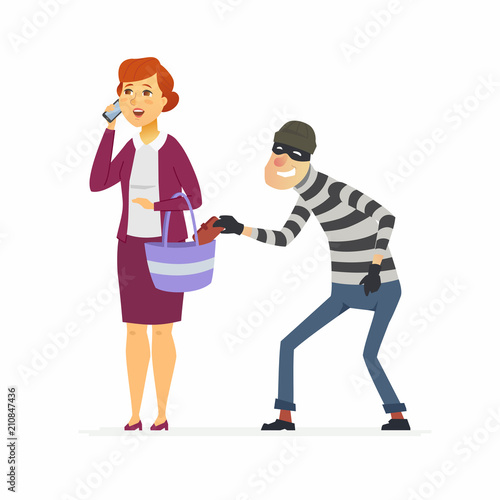 Thief stealing wallet - cartoon people characters illustration