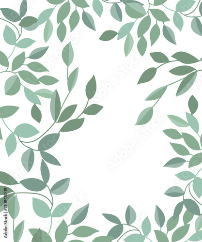 Vector poster with branches and leaves. Isolated hand drawn illustration on white background