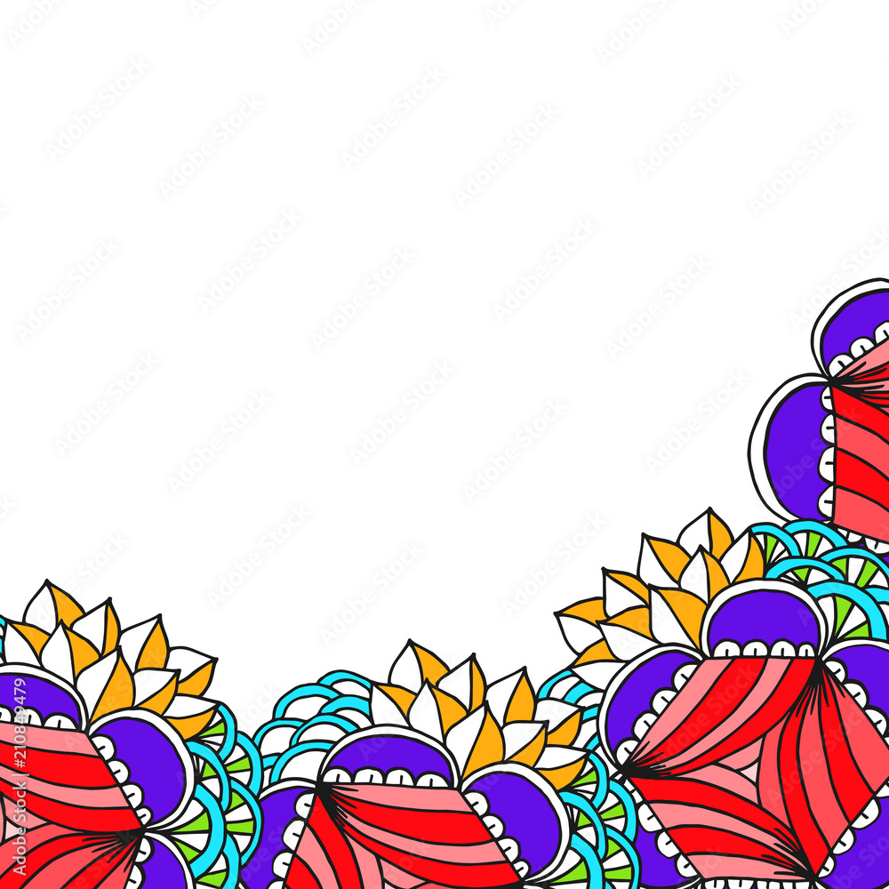 Drawn border with red flower and leaves