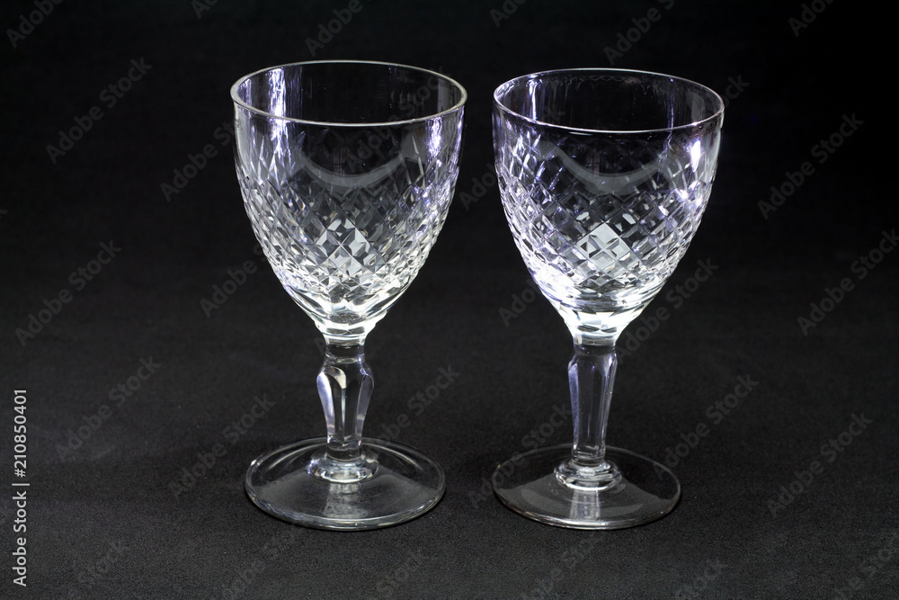 Crystal glasses on black background Crystal glasses on black background