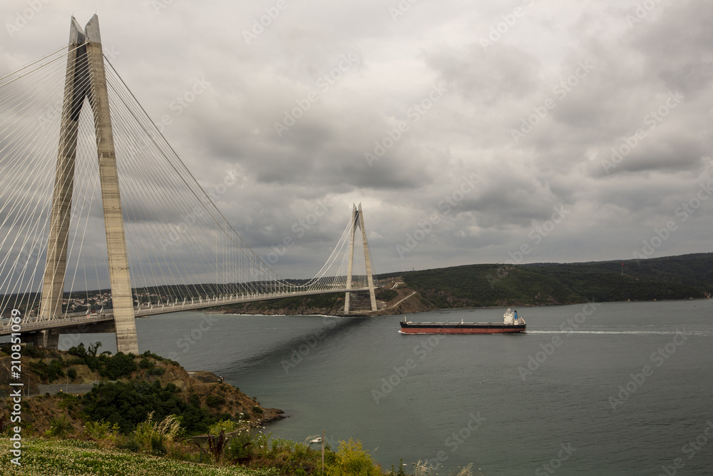Istanbul, Turkey, 24 June 2018: Yavuz Sultan Selim Bridge at Bosphorus of Istanbul.