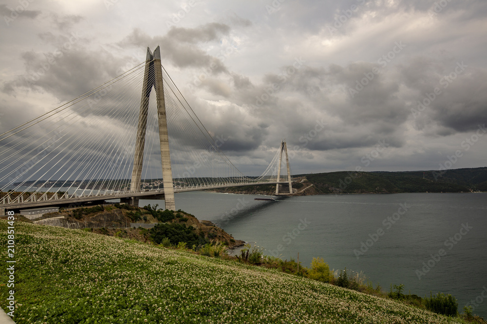 Istanbul, Turkey, 24 June 2018: Yavuz Sultan Selim Bridge at Bosphorus of Istanbul.