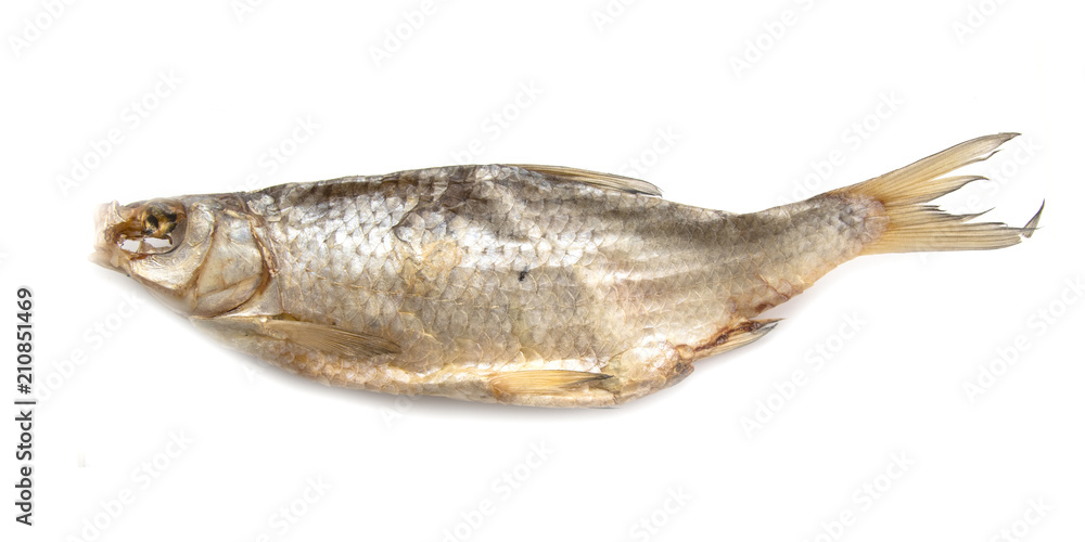 dried salted fish on white background