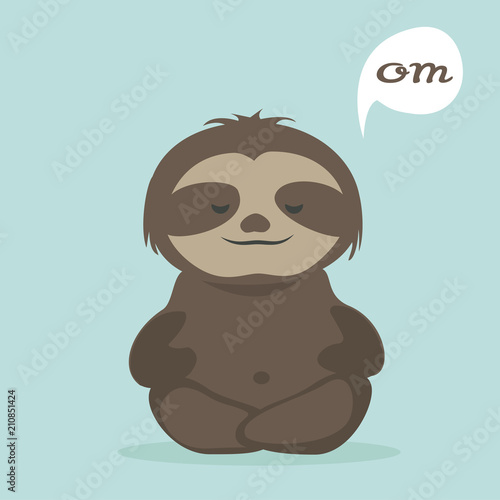 Cute sloth vector. Lovely sloth cartoon doing yoga meditation.