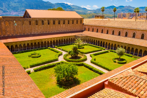 View of the cloister of the Santa Maria Nuova cathedral in the city of Monreale photo