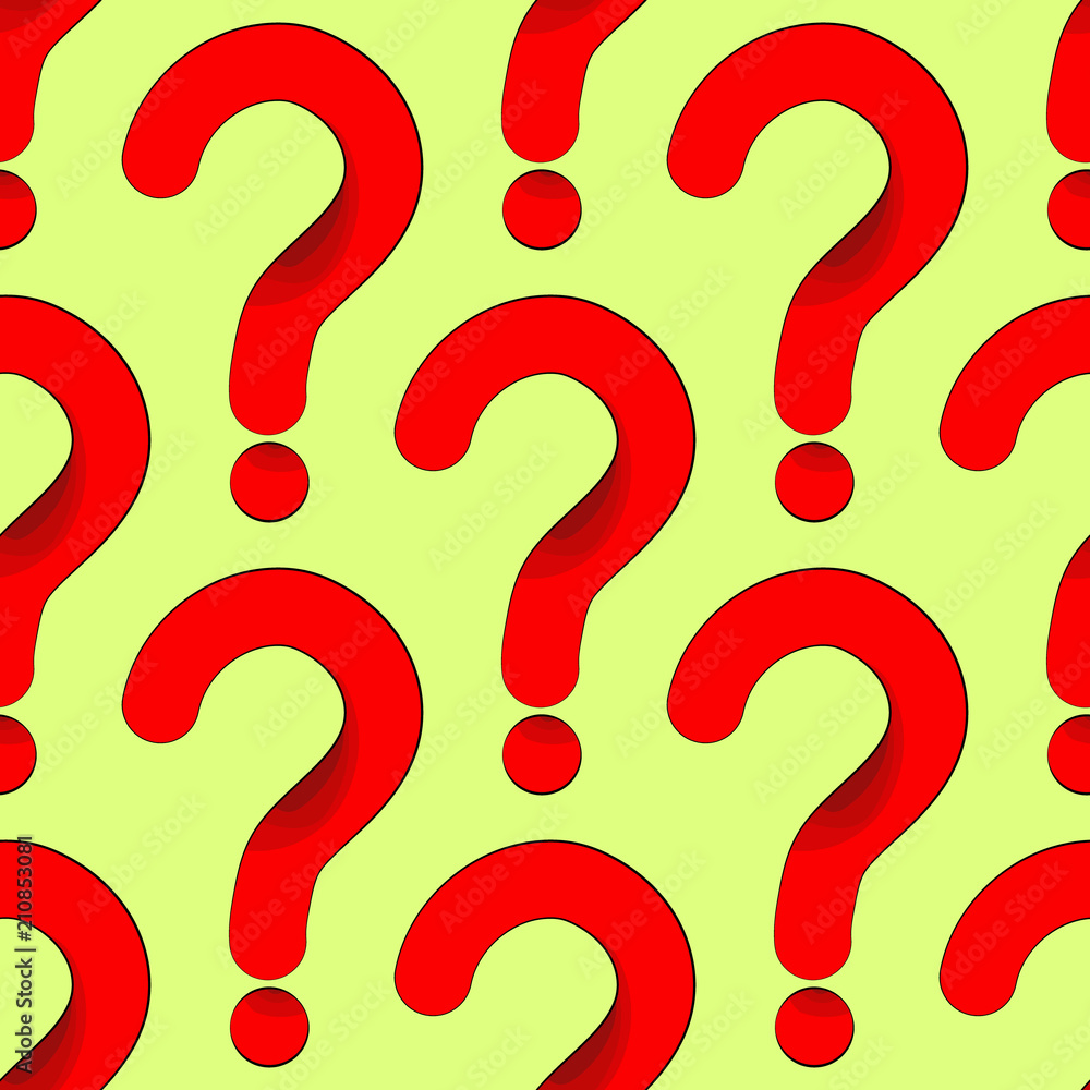 Seamless pattern red question mark, perhaps on a green background. Perhaps illustration, vector Seamless pattern red question mark, perhaps on a green background. Perhaps illustration, vector