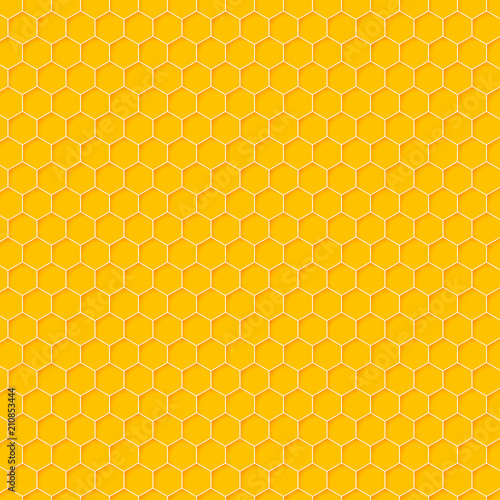 Honeycomb background from a bee hive. Vector illustration of geometric texture. Seamless hexagons pattern for web, print, wallpaper, wrapping, fashion fabric, textile design, background for invitation