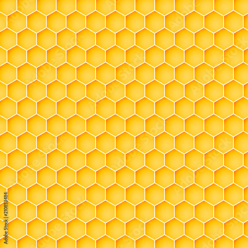 Honeycomb background from a bee hive. Vector illustration of geometric texture. Seamless hexagons pattern for web, print, wallpaper, wrapping, fashion fabric, textile design, background for invitation
