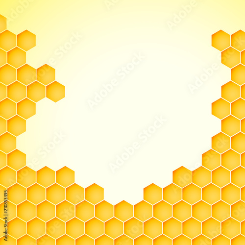 Honeycomb background from a bee hive. Vector illustration of geometric texture. Seamless hexagons pattern for web, print, wallpaper, wrapping, fashion fabric, textile design, background for invitation