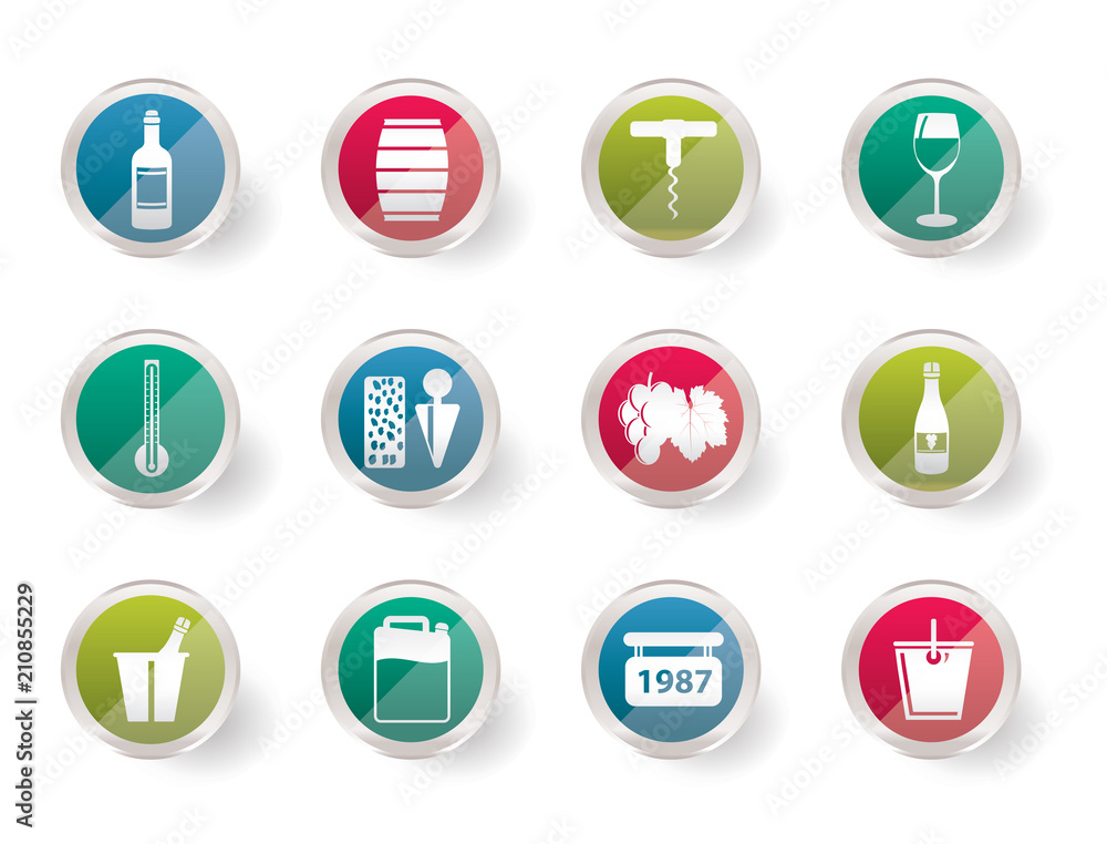 Wine and drink Icons over colored background  - Vector Icon Set