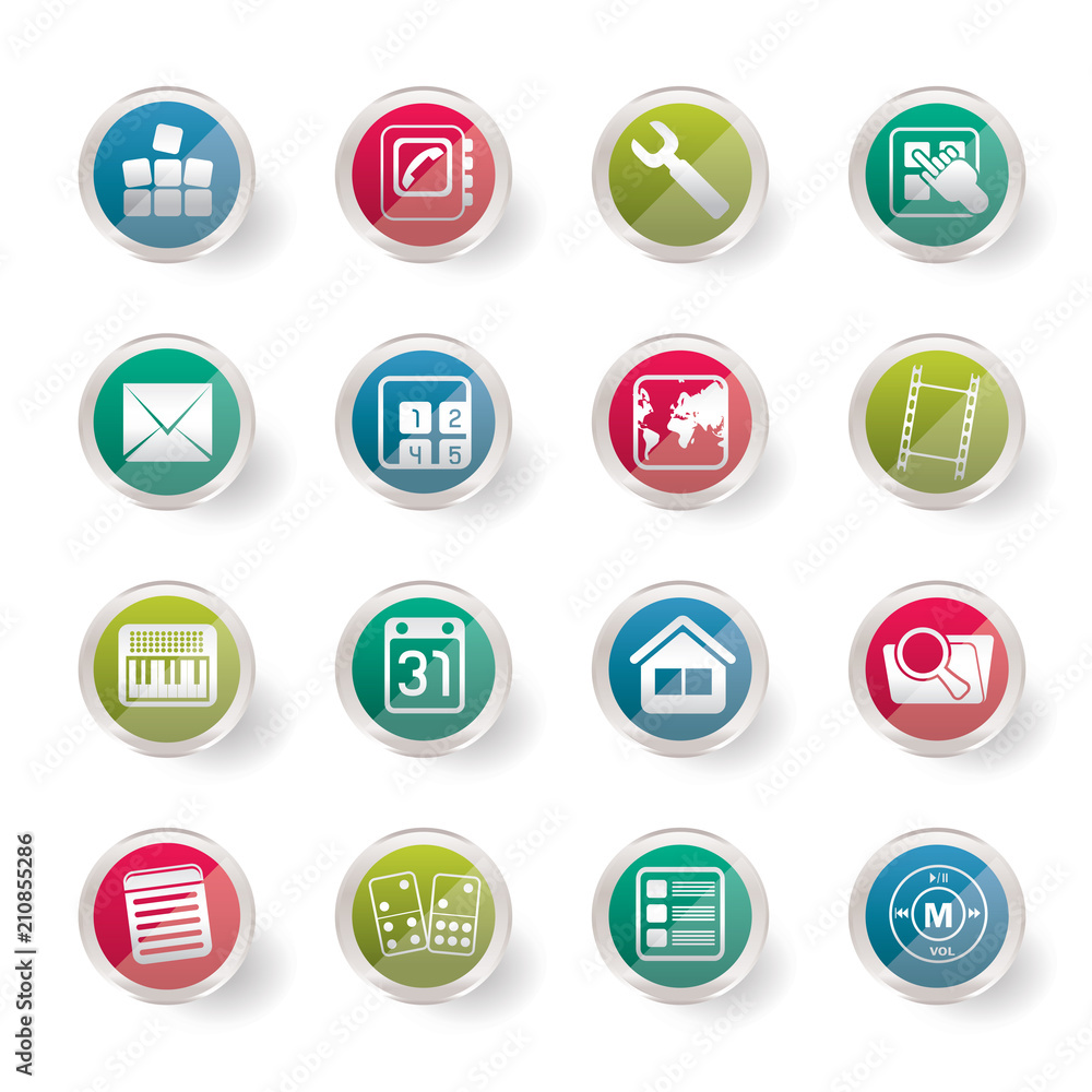 Mobile Phone and Computer icon over colored background  - Vector Icon Set