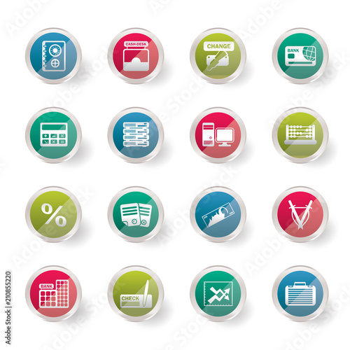 Free Download bank, business, finance and office icons over colored background  - vector icon set - GFXLoad