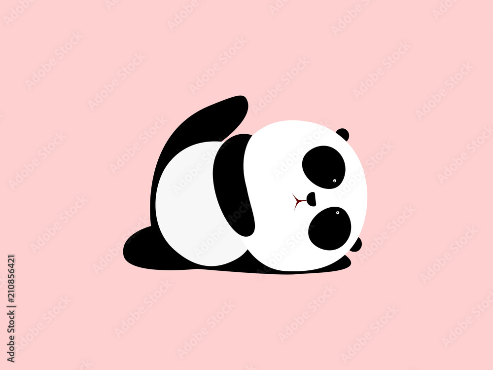 Vector Illustration: A cute cartoon giant panda is doing yoga, lying down  and raising one leg Stock Vector