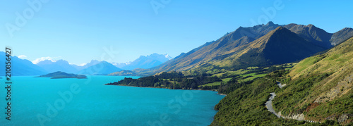 Beautiful view the Wakatipu lake surrounded by mountains © pink candy