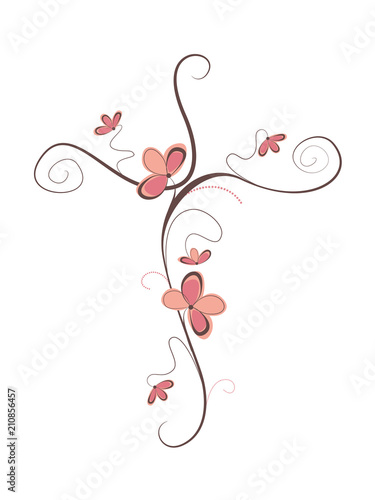 Isolated vector Christian cross with flowers. Religion sign