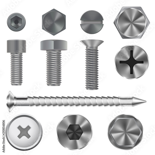 Metal bolts and screws. 3d set