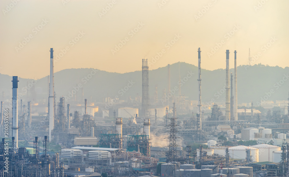 oil refinery factory on mountain background