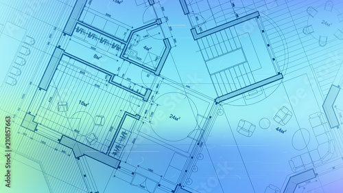 vector architectural plan - abstract architectural blueprint of a modern residential building / technology, industry, business concept illustration: real estate, building, construction & architecture