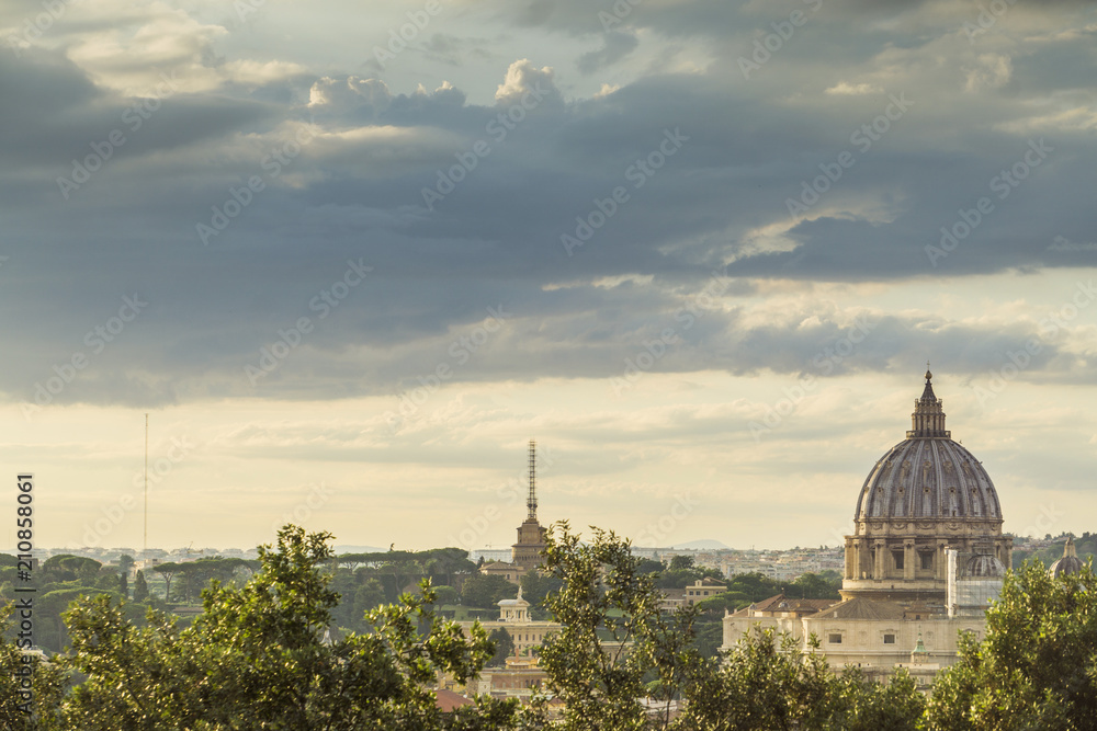 View of St Peter's basilica dome in Rome, Italy