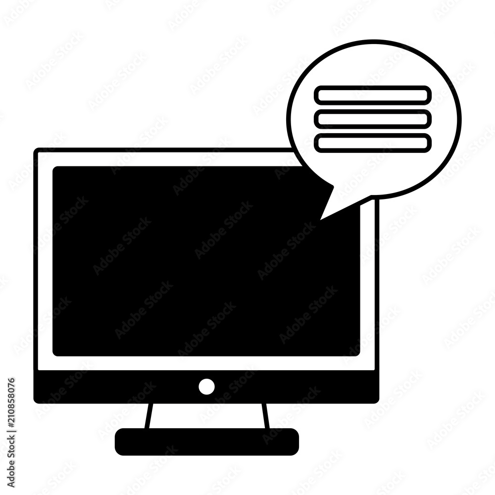monitor computer with speech bubble isolated icon monitor computer with speech bubble isolated icon