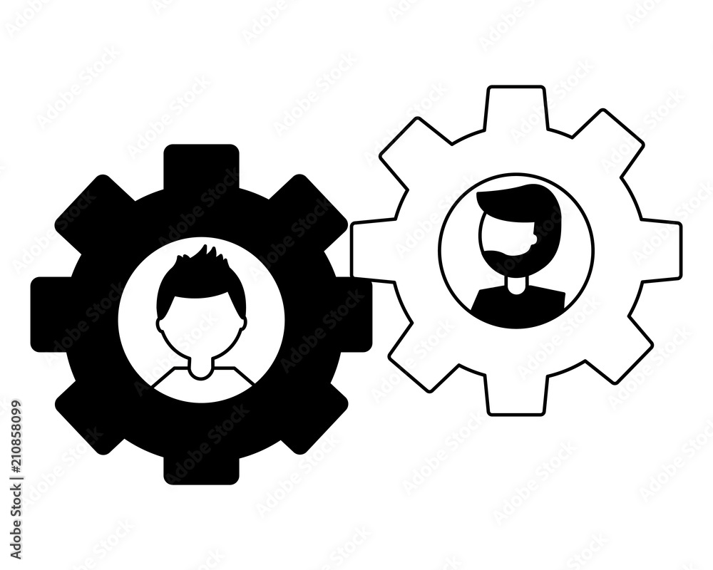 gears machine with heads of men isolated icon gears machine with heads of men isolated icon