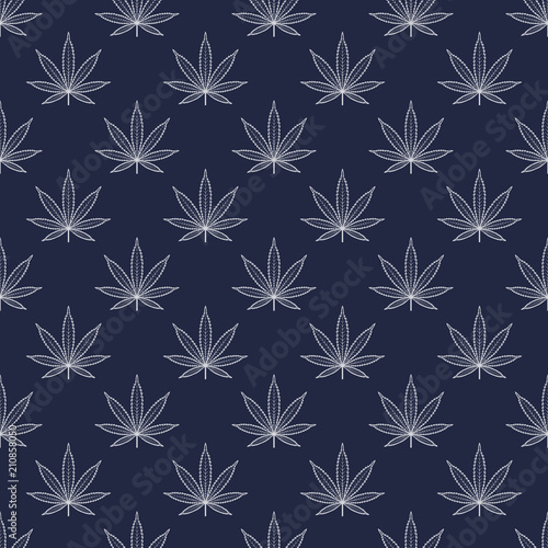Seamless pattern with marijuana leaf. Cannabis background. Pattern can be used for fabric design, wallpaper, wrapping papers. Isolated vector illustration.