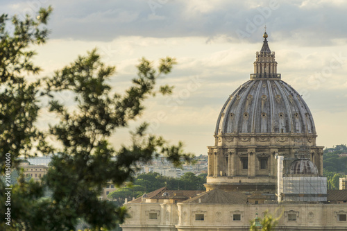 View of St Peter's basilica dome in Rome, Italy