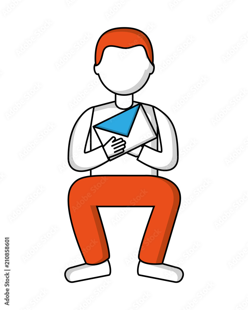 young man sitting with envelope avatar character young man sitting with envelope avatar character