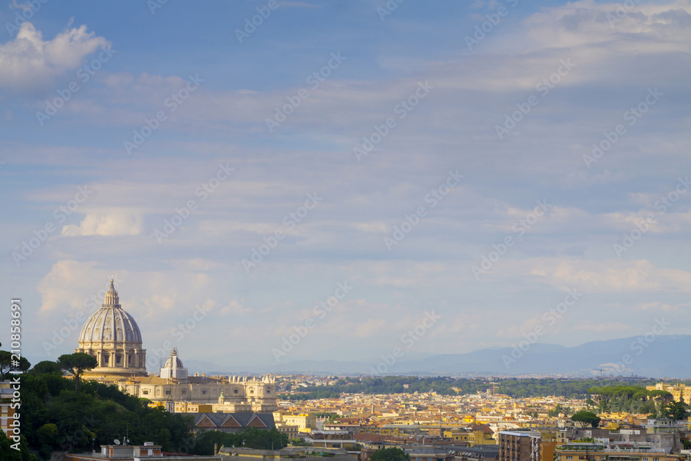 Rome city view with St Peter's basilica dome