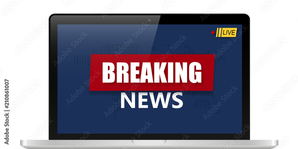 Breaking news background, world TV news banner design in laptop
