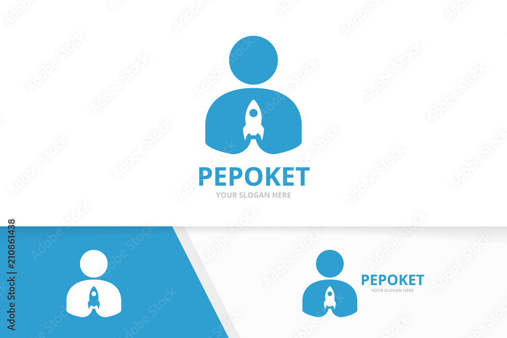 Vector man and rocket logo combination. People and start up symbol or icon. Unique human and spaceship logotype design template. Vector man and rocket logo combination. People and start up symbol or icon. Unique human and spaceship logotype design template.
