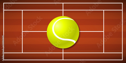 Tennis field with a big tennis ball