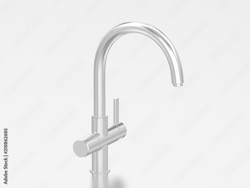 3D illustration white gold or silver chrome faucet 3D illustration white gold or silver chrome faucet