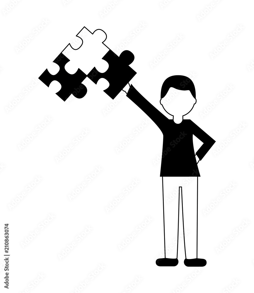 businessman and jigsaw pieces puzzle strategy