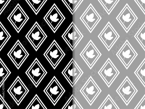 seamless geometric abstract pattern with floral motive rhombus and leave