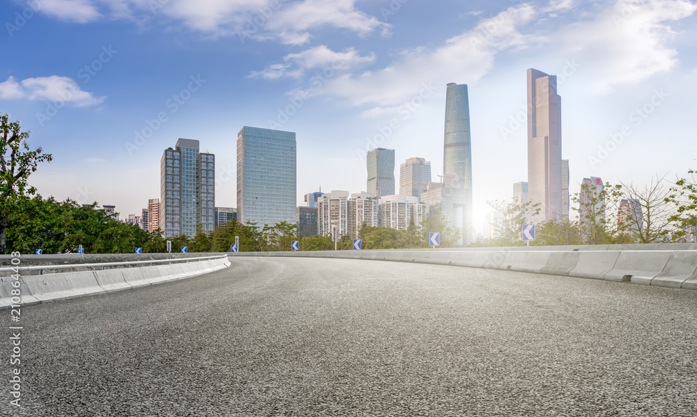 Air highway asphalt road and office building of commercial building in modern city