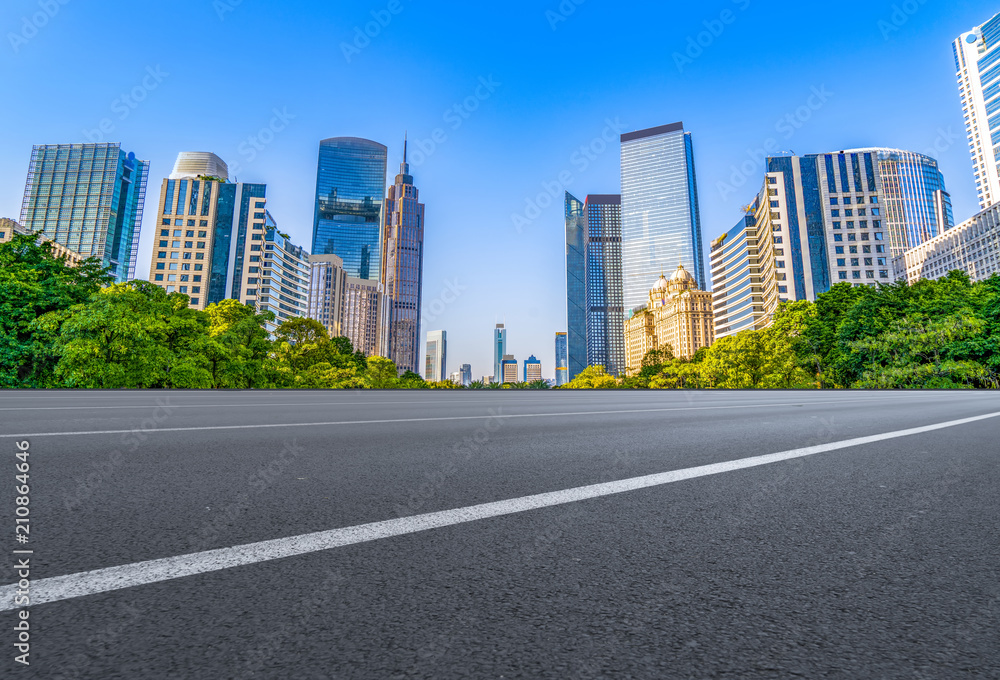 Air highway asphalt road and office building of commercial building in modern city