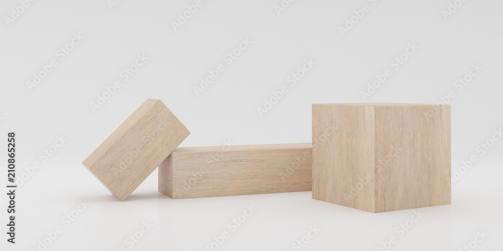 Abstract concept of wooden cubes toy isolated on white background, 3d rendering Abstract concept of wooden cubes toy isolated on white background, 3d rendering